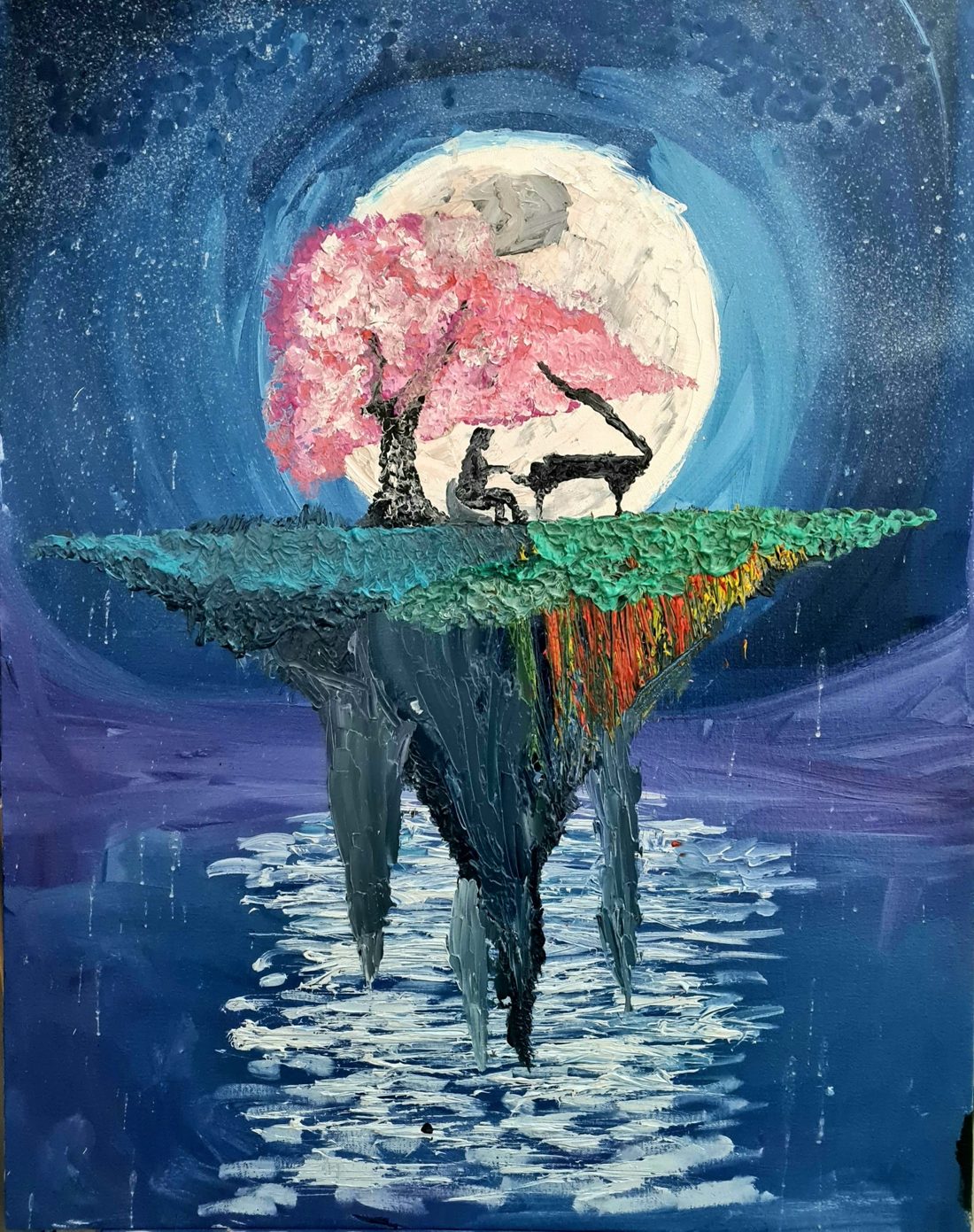Digital painting — a blossom tree on a floating island. My first serious digital piece.